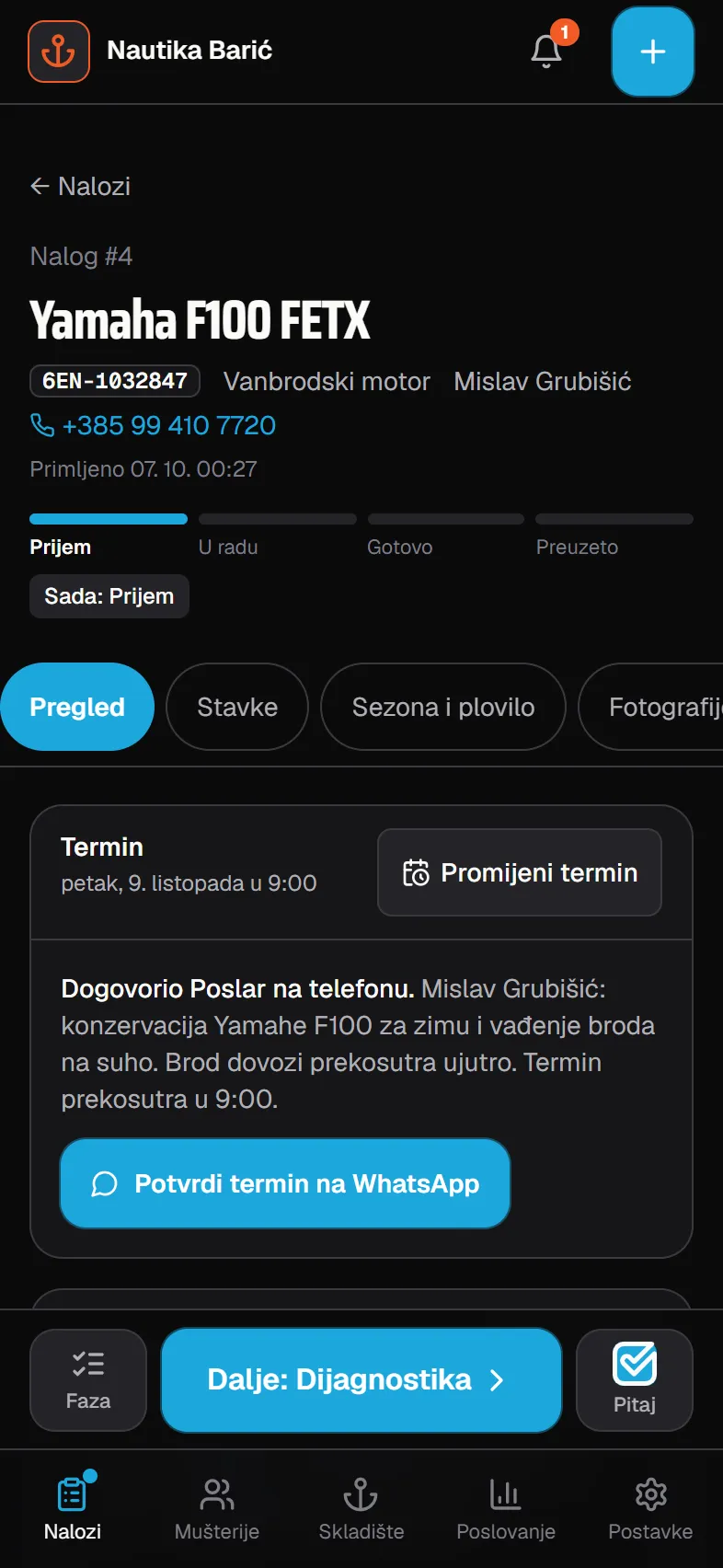 Nautika: radni nalog u aplikaciji